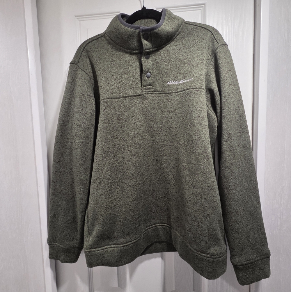 Eddie Bauer Men's Size Medium Green Radiator Fleece Snap Front Pullover